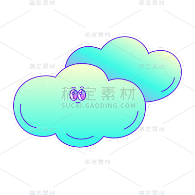 手绘-酸性风装饰元素贴纸-云朵
