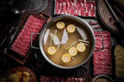 美食系列实景火锅营养锅清汤汤底