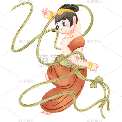 手绘-中国风Q版飞天仙女人物插画9