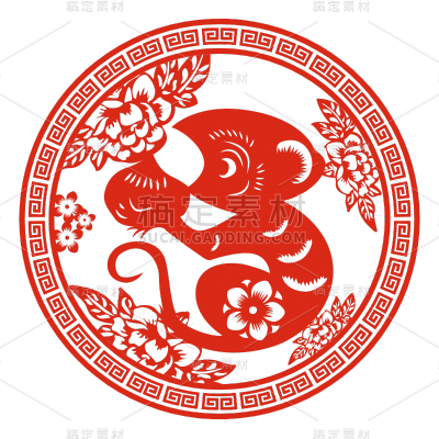 十二生肖剪纸贴纸-SVG-猴