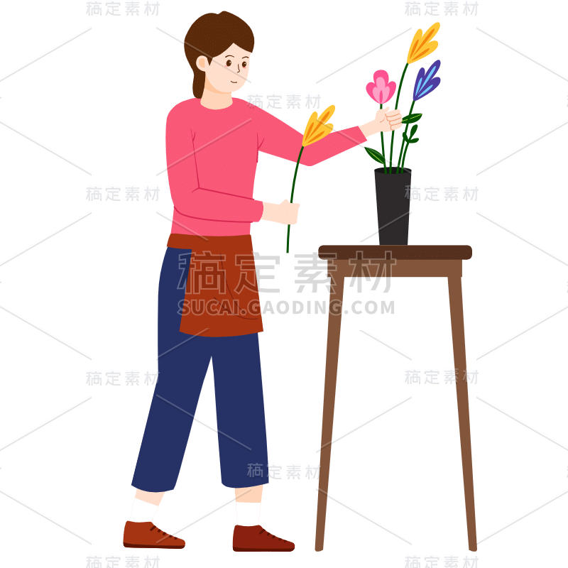 扁平-插花花艺女性人物插画-SVG6