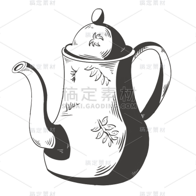 手绘素描-茶文化元素-茶壶