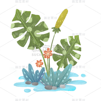 手绘-插花花艺组合植物元素贴纸8