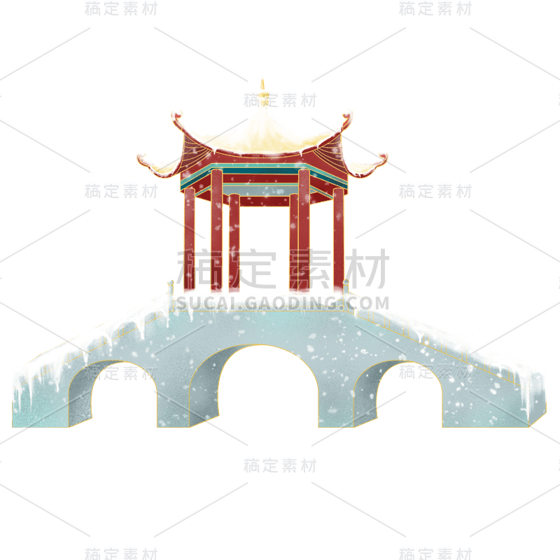 手绘-雪景中国风建筑元素