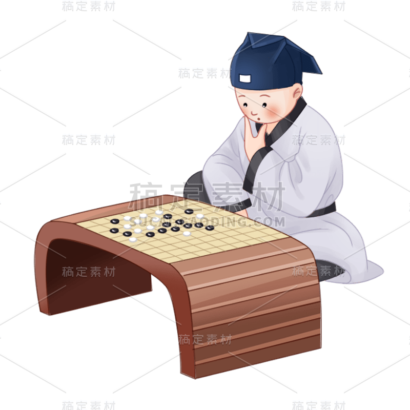 古代孩童练习围棋元素