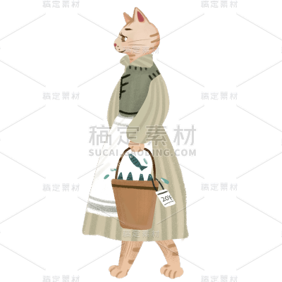 手绘-拟人动物元素贴纸-猫1