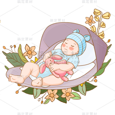 卡通手绘新生儿宝宝睡觉元素