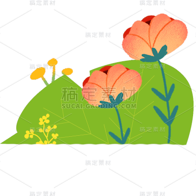 手绘草丛花朵开学季元素贴纸 