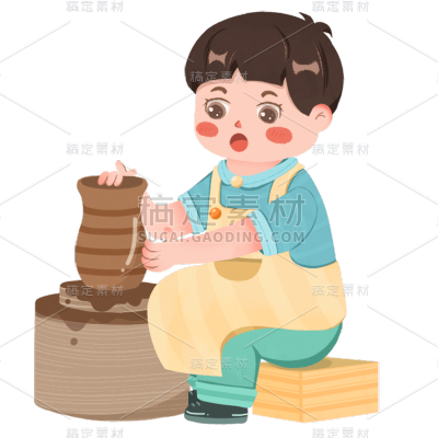 手绘-儿童文娱兴趣班贴纸-陶艺