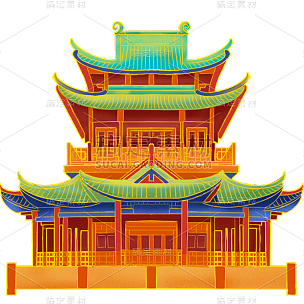 黄绿宫殿中国风中秋节元素贴纸