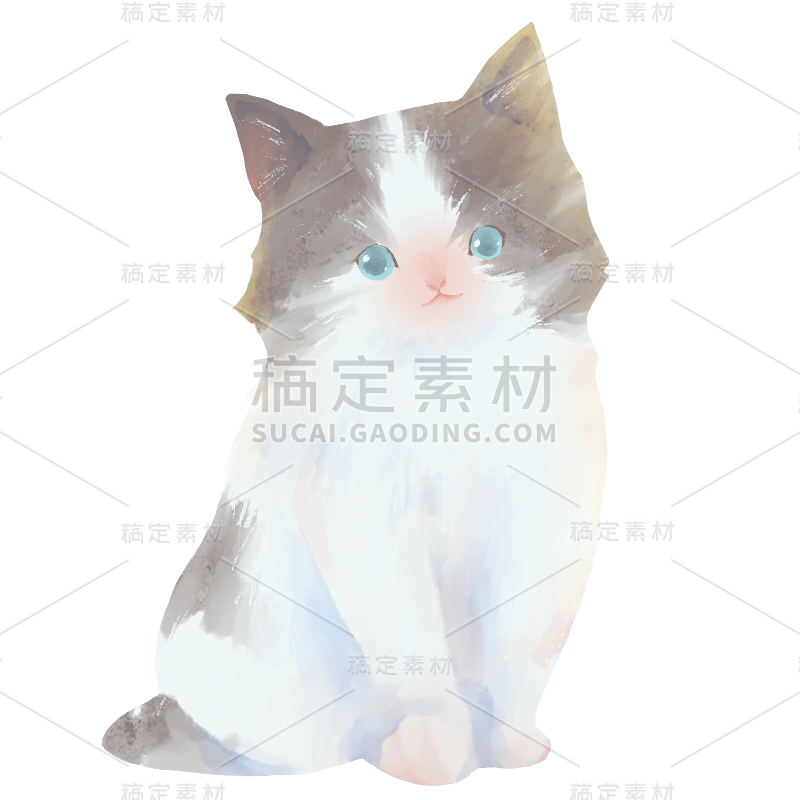 手绘-油画可爱动物元素贴纸-猫2