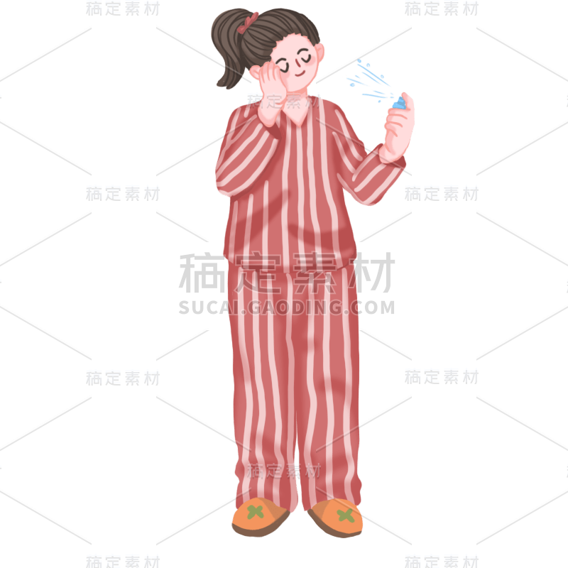 手绘-护肤女生美妆人物插画4