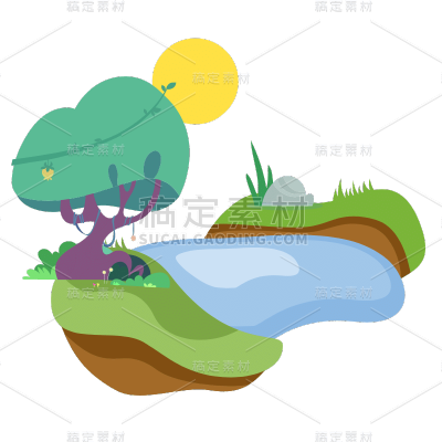 手绘-自然元素贴纸-小溪