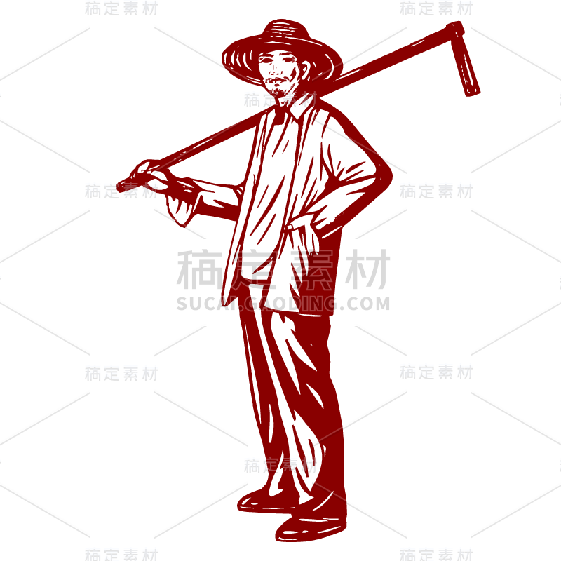 SVG-版画风人物元素贴纸-农民