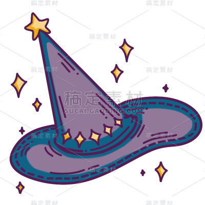 手绘-万圣节魔法元素-魔法帽