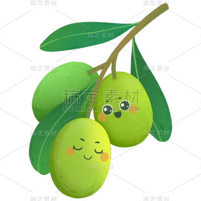 手绘-可爱表情美食元素贴纸-橄榄