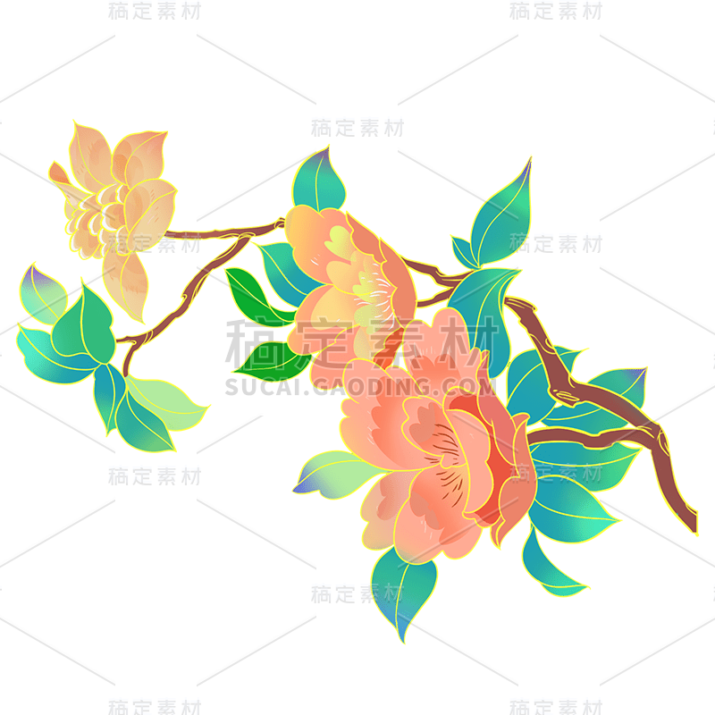 中国风-植物贴纸-牡丹