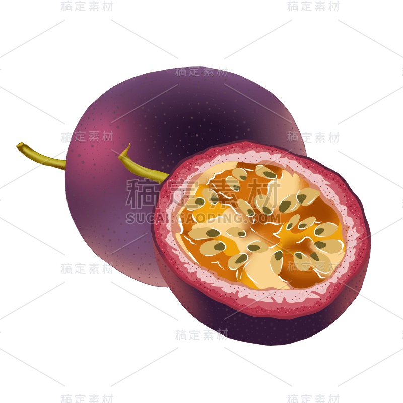 手绘切开的百香果热门水果