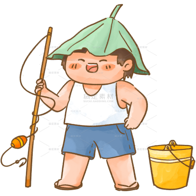 卡通-夏日主题钓鱼男孩