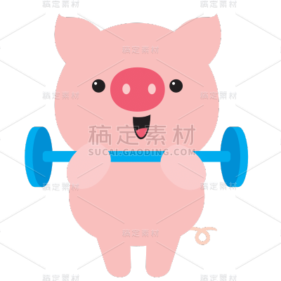 扁平-矢量可爱拟人动物贴纸-猪