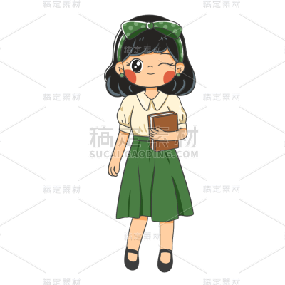 卡通-复古可爱女生人物插画2