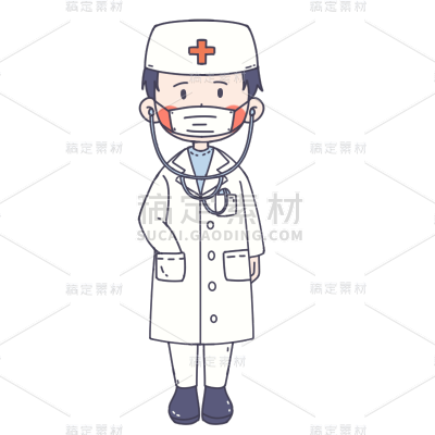 手绘-儿童职业体验人物插画-医生