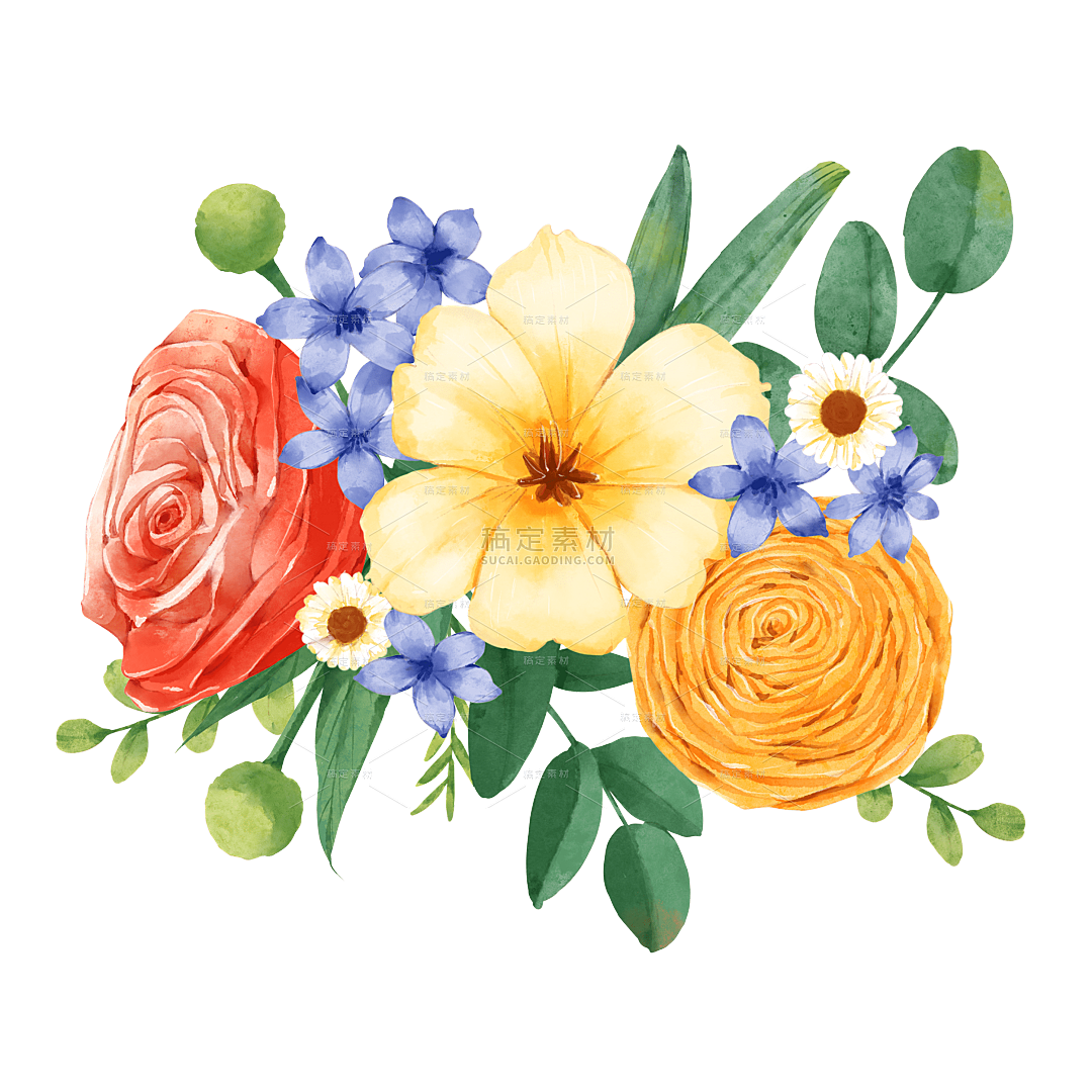 手绘彩色花朵花卉元素