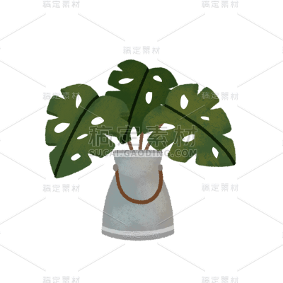 手绘风-植物贴纸-盆栽