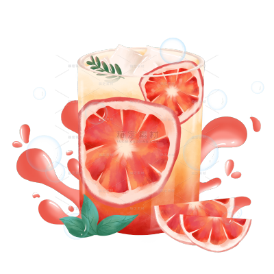 手绘-水果甜品饮品美食贴纸-西柚