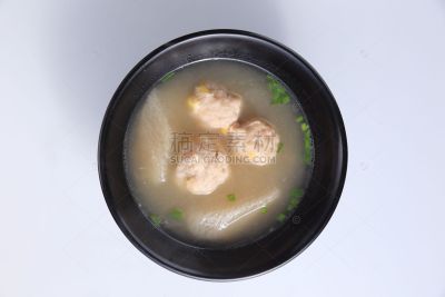 美食系列写实中国传统特色风味小吃丸子汤