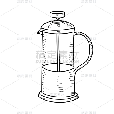 素描-咖啡系列元素-咖啡壶