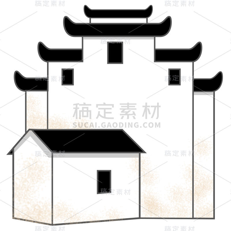 手绘徽派建筑常规贴纸4