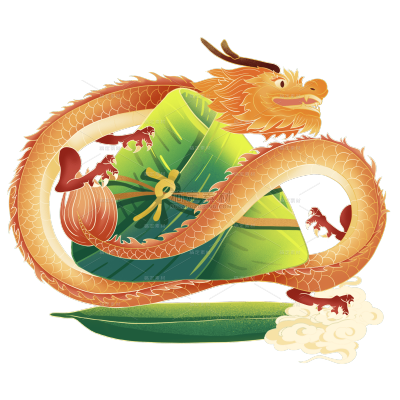 手绘金龙缠粽子端午节金边中国风大尺寸贴纸