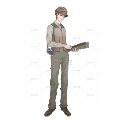 手绘-民国风男性人物插画2