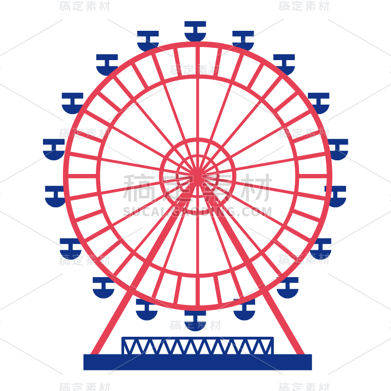 手绘-扁平风英国元素-摩天轮