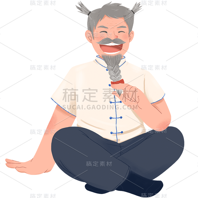 手绘-老人元素人物插画贴纸-男人