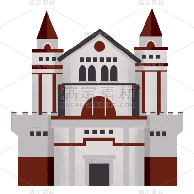扁平-城堡建筑元素贴纸8