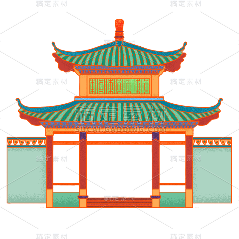 中国风-金边国潮建筑插画4