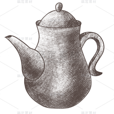 手绘素描茶壶茶文化元素