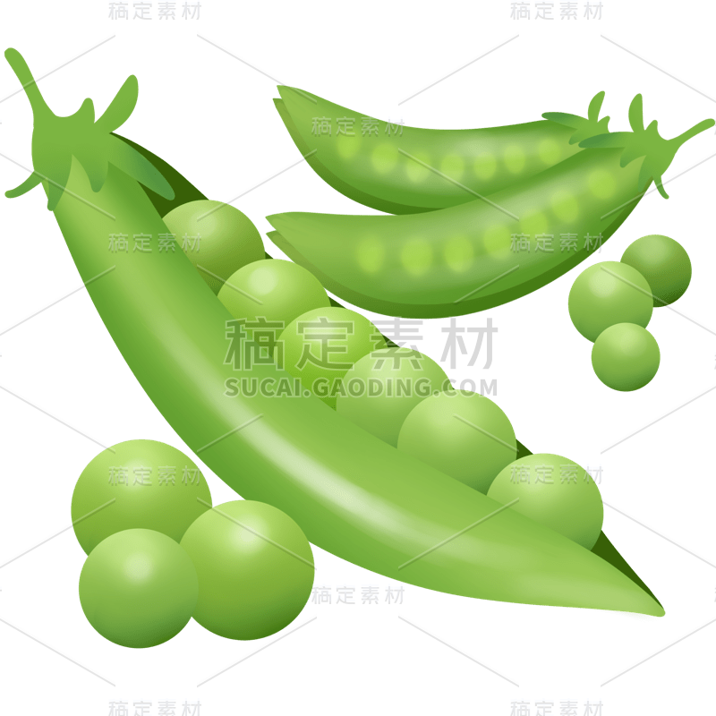 手绘-蔬菜美食元素贴纸-豌豆