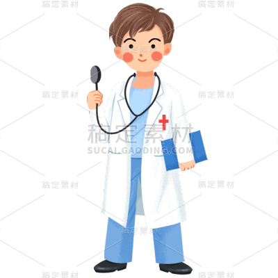 手绘-人物插画贴纸-医生