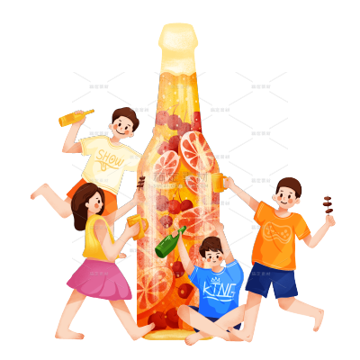 手绘-喝酒狂欢人物插画场景贴纸4