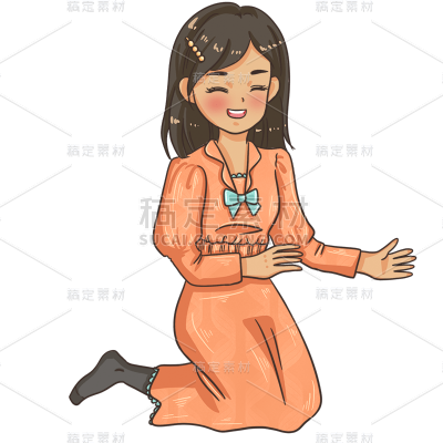 手绘-抓周元素贴纸-女人1