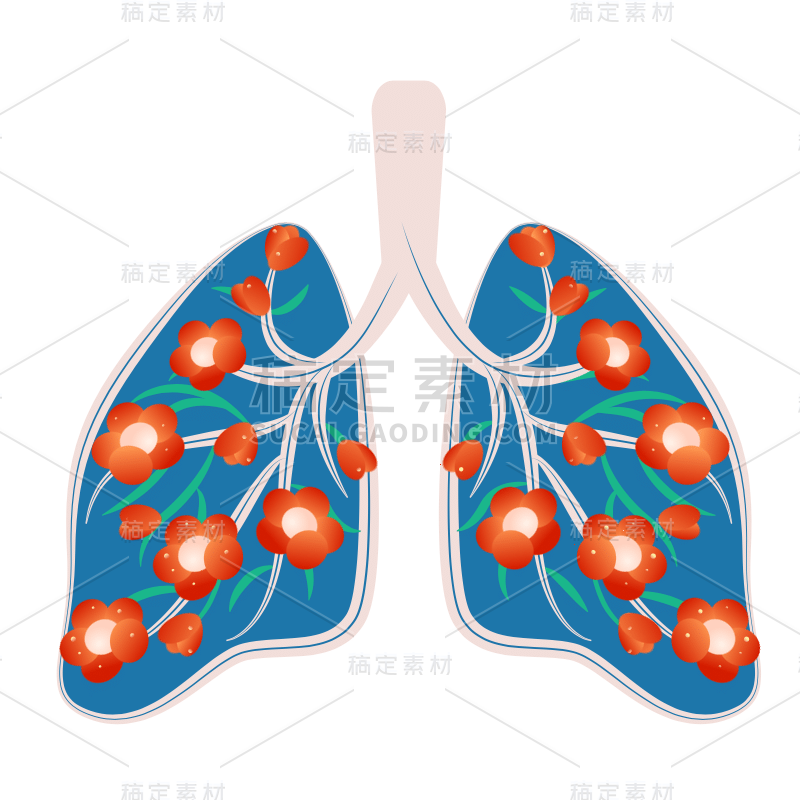 手绘-扁平肺部植物花卉医疗贴纸8