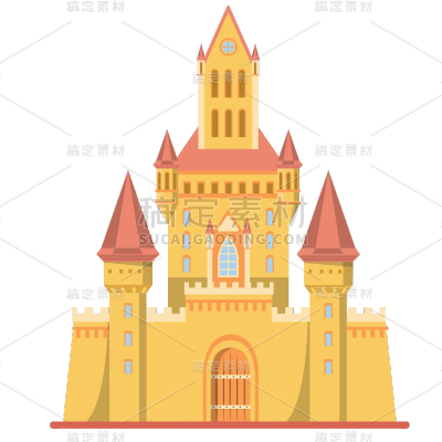 扁平-矢量童话城堡建筑元素贴纸8