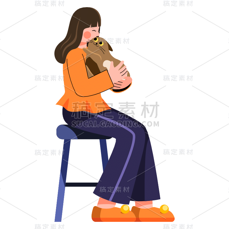 SVG-人与宠物亲吻元素贴纸-猫