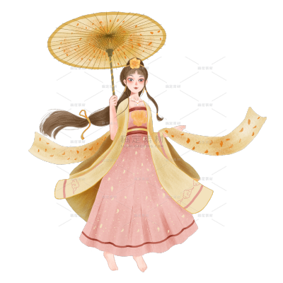 手绘-中国风人物插画贴纸-古风美女