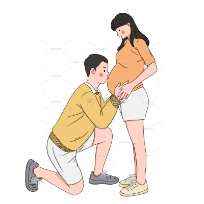 手绘孕妇夫妻互动元素