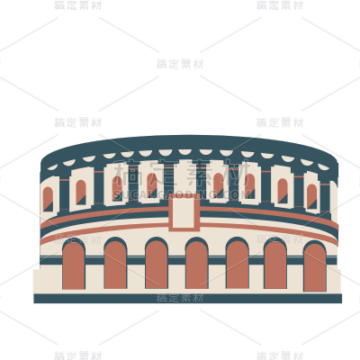 扁平-地标建筑插画-罗马斗兽场