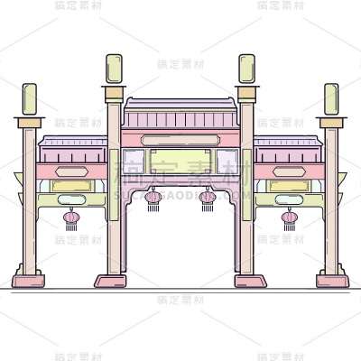 中国地标建筑-扁平风-老东门
